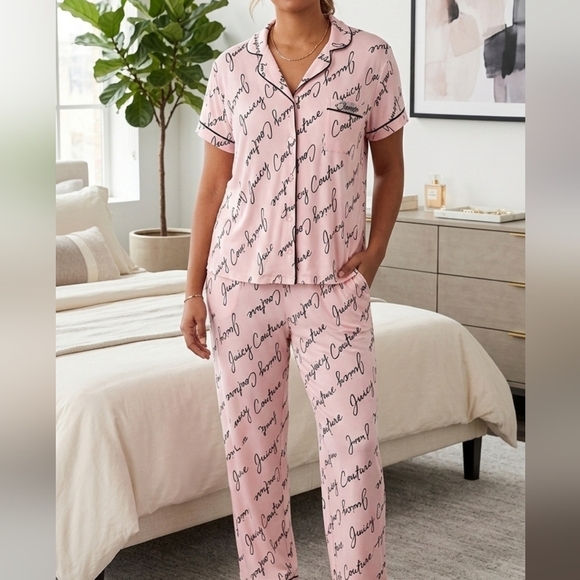 Juicy Couture Other - Juicy Couture Pink/Black Pajama Set Size XL Super Soft Button Down New